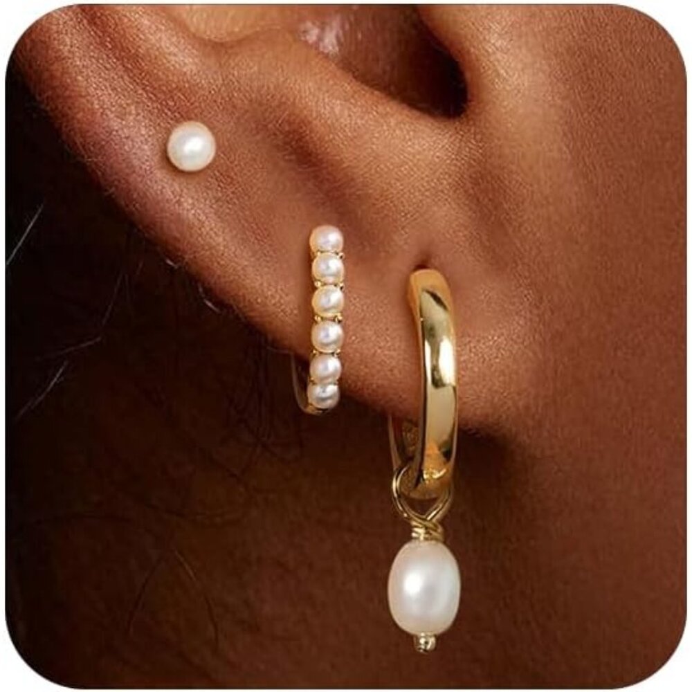 Stackable Gold Hoop Earrings Set 3 Versatile Pair… - image 1